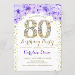 80th Birthday Party – ホワイト金ゴールドパープル 招待状<br><div class="desc">80thバースデーパーティー招エレガント待デザインでフェイクグリッター金ゴールド、紫と白。フローラスタイリッシュへのダイヤモンドとバラの招待グラムお祝い。さらにカスタマイズするもし必要がある場合はメッセージを表示する。</div>