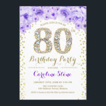 80th Birthday Party – ホワイト金ゴールドパープル 招待状<br><div class="desc">80thバースデーパーティー招エレガント待デザインでフェイクグリッター金ゴールド、紫と白。フローラスタイリッシュへのダイヤモンドとバラの招待グラムお祝い。さらにカスタマイズするもし必要がある場合はメッセージを表示する。</div>