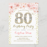 80th Birthday Party – ホワイト金ゴールドピンク 招待状<br><div class="desc">80thバースデーパーティー招待エレガントデザインでフェイクグリッター金ゴールド、ピンクと白。フローラスタイリッシュへのダイヤモンドとバラの招待グラムお祝い。さらにカスタマイズするもし必要がある場合はメッセージを表示する。</div>