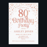 80th Birthday Party – ホワイト&バラ金ゴールド 招待状<br><div class="desc">第80回バースデーパーティーへの招待。白エレガント色、ピンク、グリッターのバラ金ゴールドのフェイクデザイン。スクリプトスタイリッシュのフォントと紙吹雪の機能。メッセージもしメッセージはカスタム年齢。</div>