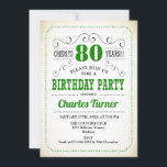80th Birthday Party -レトロクリーミー白と緑 招待状<br><div class="desc">80歳の誕生日パーティーの招男性へ待または女性。白エレガントと緑のクリーム色の招待状カード。機能レトロタイポグラフィフォント。応援80年！どんなカスタマイズ年齢にも入る事ができる。大人のスタイリッシュお祝いに最適。</div>