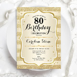 80th Birthday Party -金ゴールド招待状 招待状<br><div class="desc">第80回バースデーパーティーへの招待。デザインエレガント金ゴールド。機能フェイクグリッターストライプ金ゴールドスタイリッシュ、スクリプトフォント、紙吹雪。グラム誕生祝い。</div>