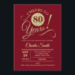 80th Birthday Party - Dark Red金ゴールド 招待状<br><div class="desc">グリッター金ゴールドパターンとダークレッドで80th誕生日パーティフェイクの招待。機能トレンディータイポグラフィスクリプトフォント。シンプルモダンデザイン、パーティーに最適エレガント。応援80年！どんなパーソナライズされた時代にも入る！さらにカスタマイズするもし必要がある場合はメッセージを表示する。</div>