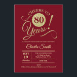 80th Birthday Party - Dark Red金ゴールド 招待状<br><div class="desc">グリッター金ゴールドパターンとダークレッドで80th誕生日パーティフェイクの招待。機能トレンディータイポグラフィスクリプトフォント。シンプルモダンデザイン、パーティーに最適エレガント。応援80年！どんなパーソナライズされた時代にも入る！さらにカスタマイズするもし必要がある場合はメッセージを表示する。</div>