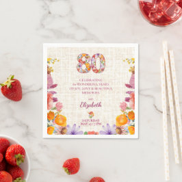 80th Birthday Party - Elegant Floral Number 80 スタンダードカクテルナプキン