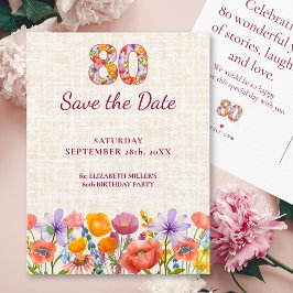 80th Birthday Party - Elegant Save the Date 案内ポストカード