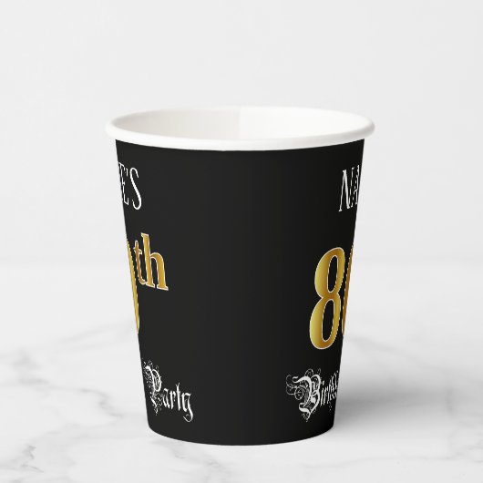 80th Birthday Party — Fancy Script, Faux Gold Look 紙コップ (左)
