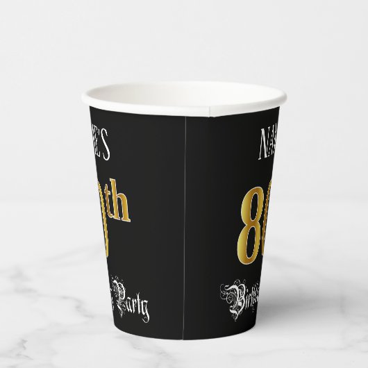 80th Birthday Party — Fancy Script, Faux Gold Look 紙コップ (右)