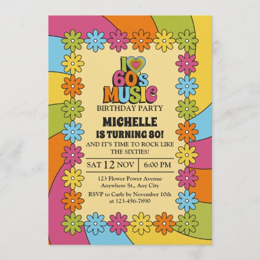 80th Birthday Party for 60s Music Lovers 招待状 (正面)