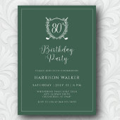 80th Birthday Party Golf Crest Elegant Script Sage 招待状