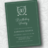80th Birthday Party Golf Crest Elegant Script Sage 招待状