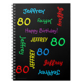 80th Birthday Party Guest Book, Repeat Name Black ノートブック (正面)
