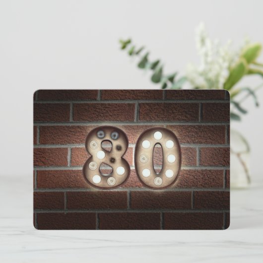 80th Birthday Party-marquee lights on brick 招待状 (スタンド正面)