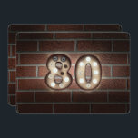 80th Birthday Party-marquee lights on brick 招待状<br><div class="desc">80歳の誕生日パーティーのためのマーキーライトを持つ明るい素朴なレンガの壁</div>