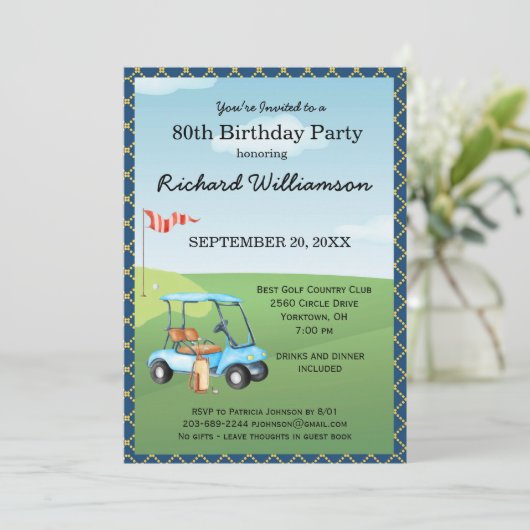 80th Birthday Party Men's Golf Theme Party 招待状 (スタンド正面)