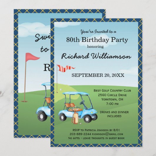 80th Birthday Party Men's Golf Theme Party   招待状 (正面/裏面)