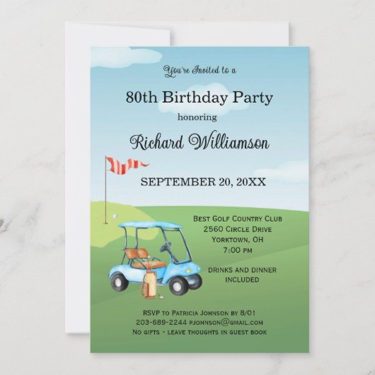 80th Birthday Party Men's Golf Theme Party   招待状 (正面)