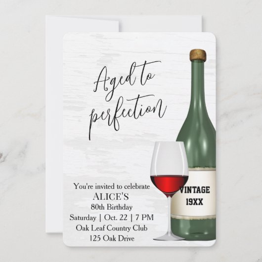 80th Birthday Party Red Wine Glass and Bottle 招待状 (正面)