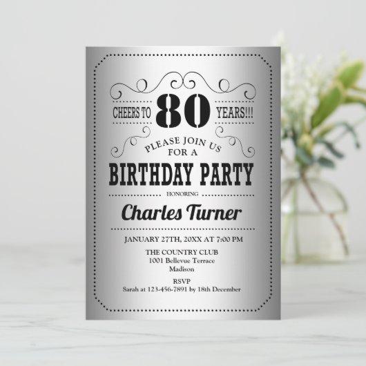 80th Birthday Party - Silver Black 招待状 (スタンド正面)