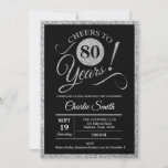 80th Birthday Party - Silver Black ANY AGE 招待状<br><div class="desc">第80回バースデーパーティー女性や男性への招待。エレガント招待状カーフェイクドにグリッターシルバーとブラック。スクリプトスタイリッシュフォントとカーストライプドの背面の機能。応援80年！任意のカスタマイズ年齢に対応できる。詳細なカスタマイズがもし必要な場合は、メッセージを送信する。</div>