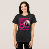 80th Birthday photo and name pink text トライブレンドTシャツ (正面全面)