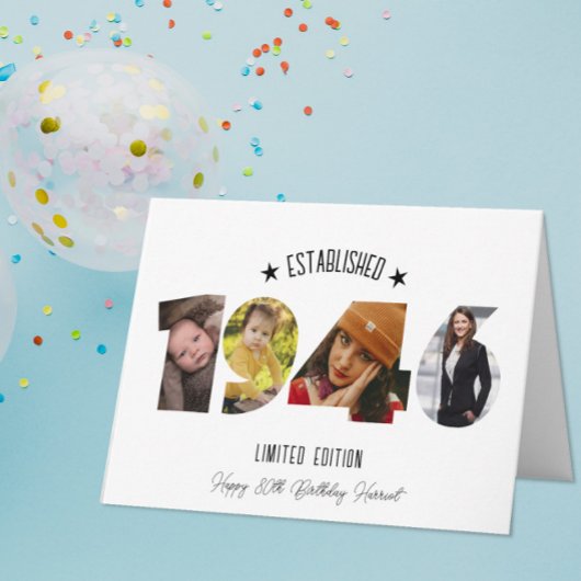 80th birthday Photo Collage established 1946 サンキューカード