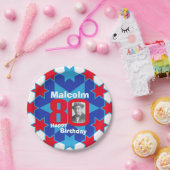 80th birthday photo name blue star紙プレート ペーパープレート (パーティー)