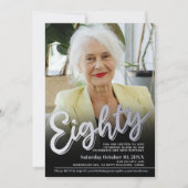 80th Birthday photo silver eighty script party 招待状 (正面)