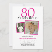 80th Birthday Pink Typography 2 Photo 招待状 (正面)