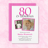 80th Birthday Pink Typography 2 Photo 招待状