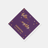 80th birthday purple金ゴールドhello 80 name script スタンダードカクテルナプキン (角)