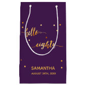 80th birthday purple金ゴールドhello 80 name script スモールペーパーバッグ (正面)