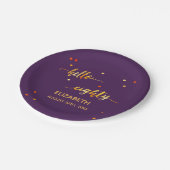 80th birthday purple金ゴールドhello 80 name script ペーパープレート (アングル)