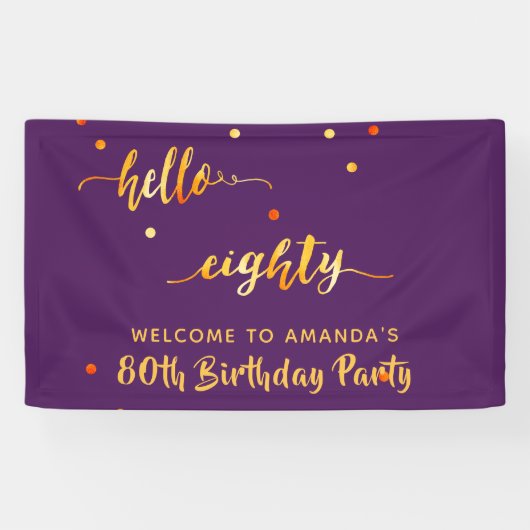 80th birthday purple金ゴールドhello 80 name script 横断幕 (横)