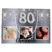 80th birthday silverグリッター写真 ラージペーパーバッグ (裏面)