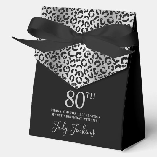 80th Birthday Silver Leopard Print Thank You  フェイバーボックス (正面)