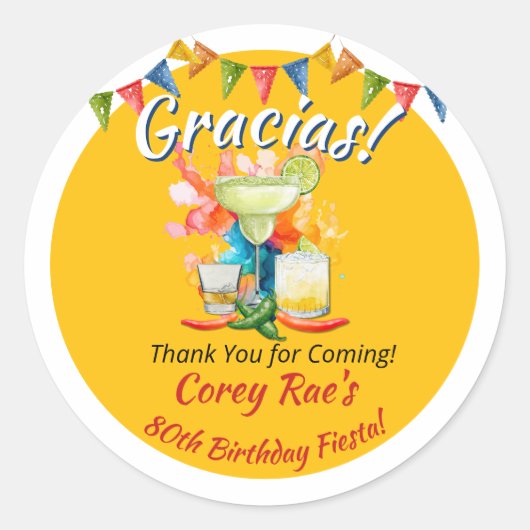 80th Birthday Thank You Fiesta "Gracias" Custom ラウンドシール (正面)