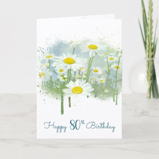 80th Birthday White Daisy Garden カード (正面)