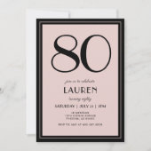 80th Birthday Women's Modern Minimal Black Pink 招待状 (正面)