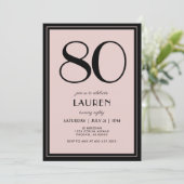 80th Birthday Women's Modern Minimal Black Pink 招待状 (スタンド正面)