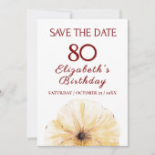 80th Birthday Yellow Flower, Elegant Save the Date (正面)