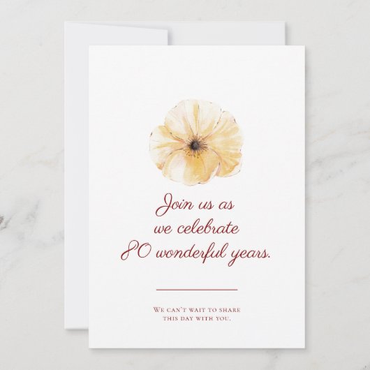 80th Birthday Yellow Flower, Elegant Save the Date (裏面)