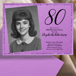 80th Custom Photo Purple and Black 招待状