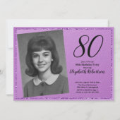 80th Custom Photo Purple and Black 招待状 (正面)
