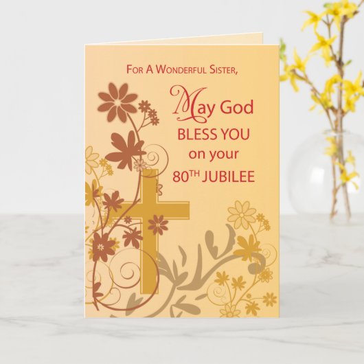 80th Jubilee Anniversary Nun Cross, Swirls, Flower カード (黄色い花)