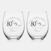 80th Oak-結婚s Anniversary Signature Script ステムなしワイングラス (正面)