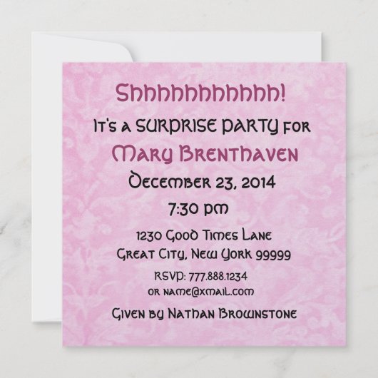 80th SUPPLISE誕生日ピンクヒマワリ001 招待状 (裏面)