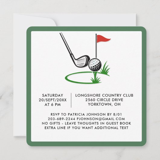 80th Surprise Birthday Party Men's Golf Theme 招待状 (裏面)