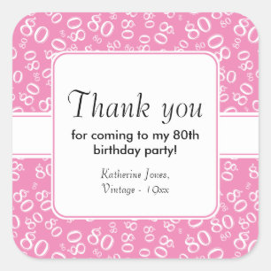 80th Thank You Pink/White誕生日番号模様 スクエアシール