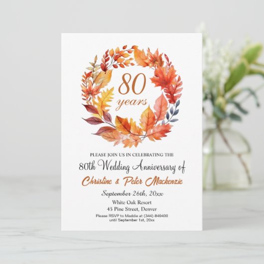 80th Wedding Anniversary Fall Floral Garland 招待状 (スタンド正面)